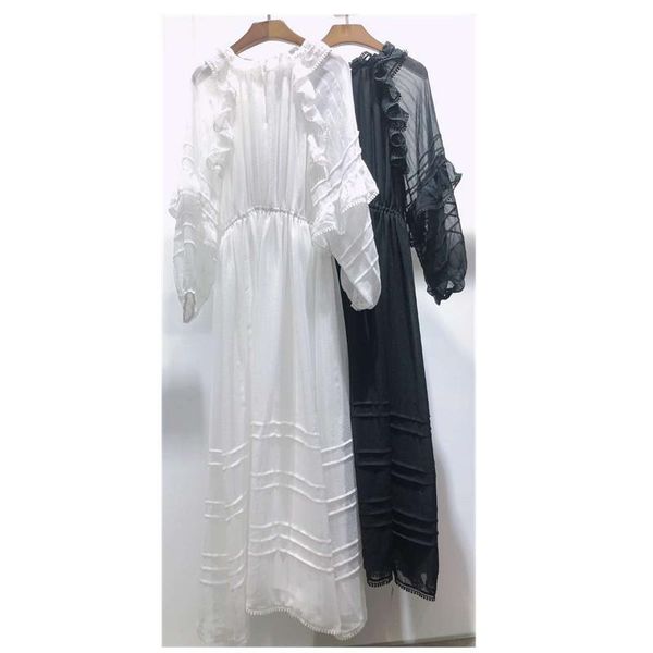 casual dresses women dress spring / summer 2021 solid color lace ruffled midi, Black;gray